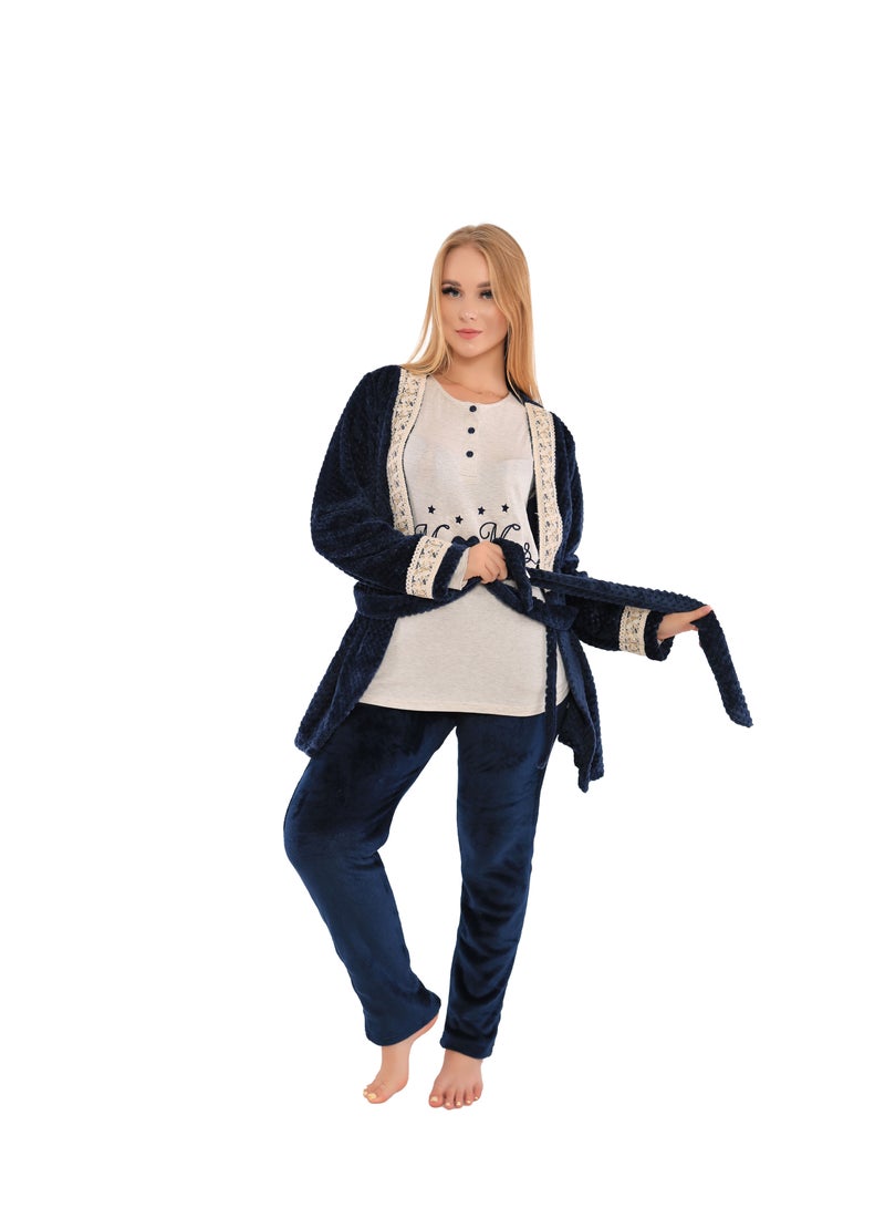 Dadoush Women's 3-piece fur pajamas for more warmth and elegance - Image 4