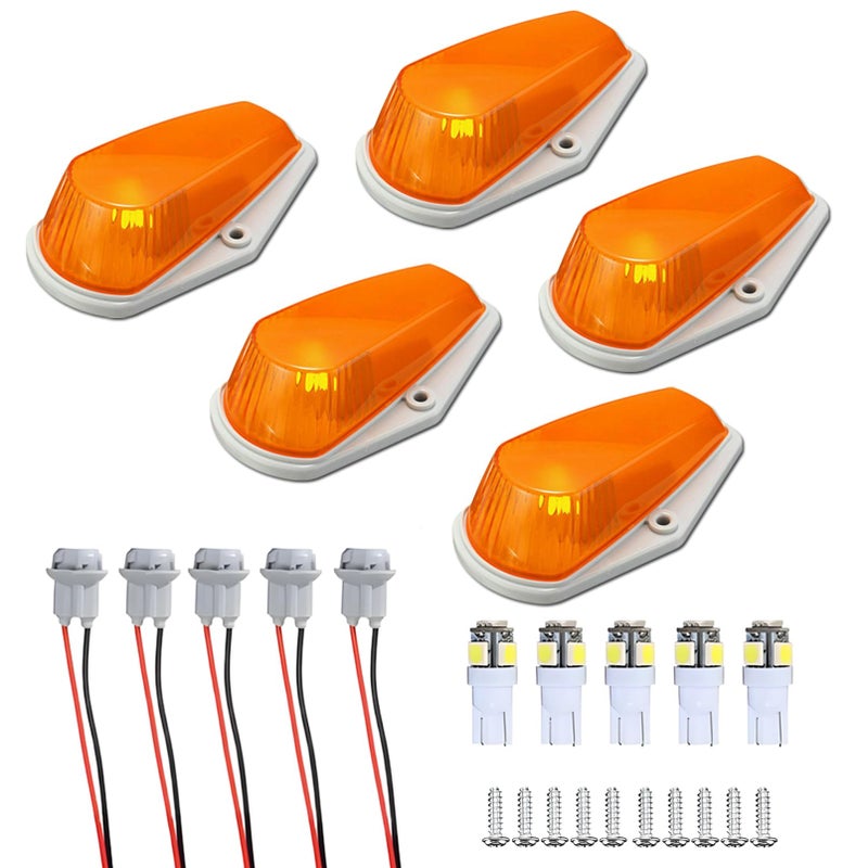 QPCRAP LED Cab Roof Marker Lights, for 1973-1997 Ford F150 F250 F350 F450 F550 F-Series Super Duty Trucks, 5PCS, Amber Lens, Waterproof, Shockproof, Front Upper Position - Image 1