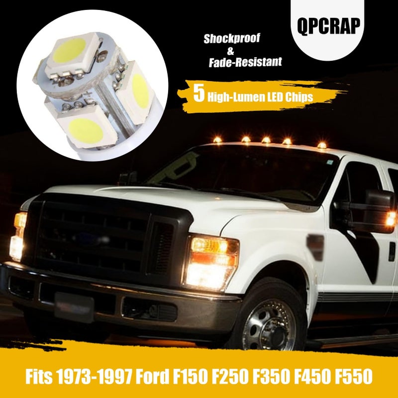 QPCRAP LED Cab Roof Marker Lights, for 1973-1997 Ford F150 F250 F350 F450 F550 F-Series Super Duty Trucks, 5PCS, Amber Lens, Waterproof, Shockproof, Front Upper Position - Image 2