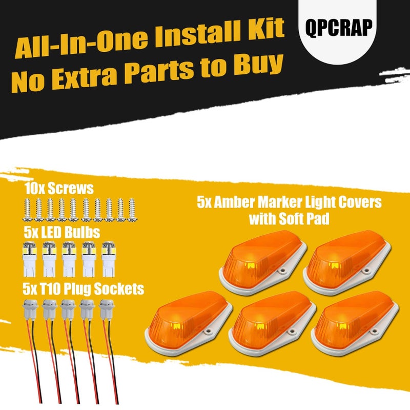 QPCRAP LED Cab Roof Marker Lights, for 1973-1997 Ford F150 F250 F350 F450 F550 F-Series Super Duty Trucks, 5PCS, Amber Lens, Waterproof, Shockproof, Front Upper Position - Image 4