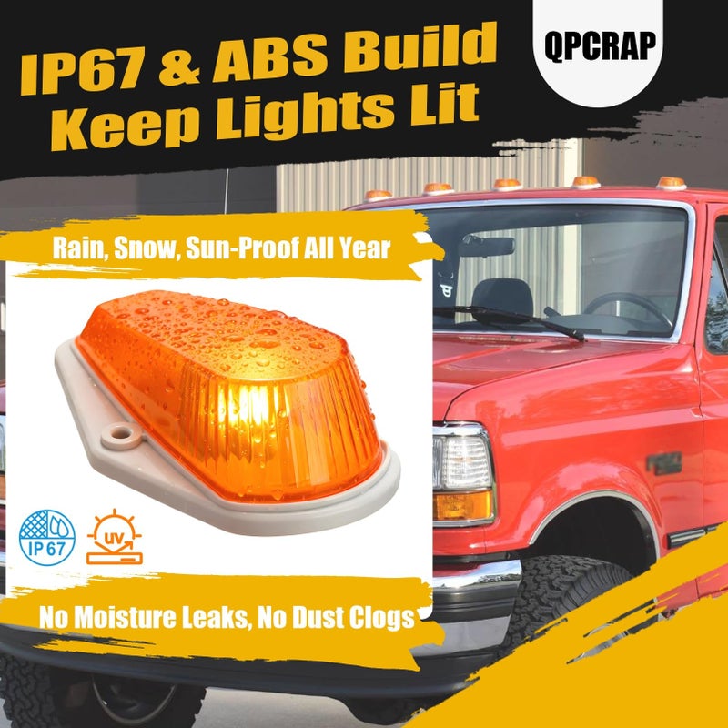 QPCRAP LED Cab Roof Marker Lights, for 1973-1997 Ford F150 F250 F350 F450 F550 F-Series Super Duty Trucks, 5PCS, Amber Lens, Waterproof, Shockproof, Front Upper Position - Image 5