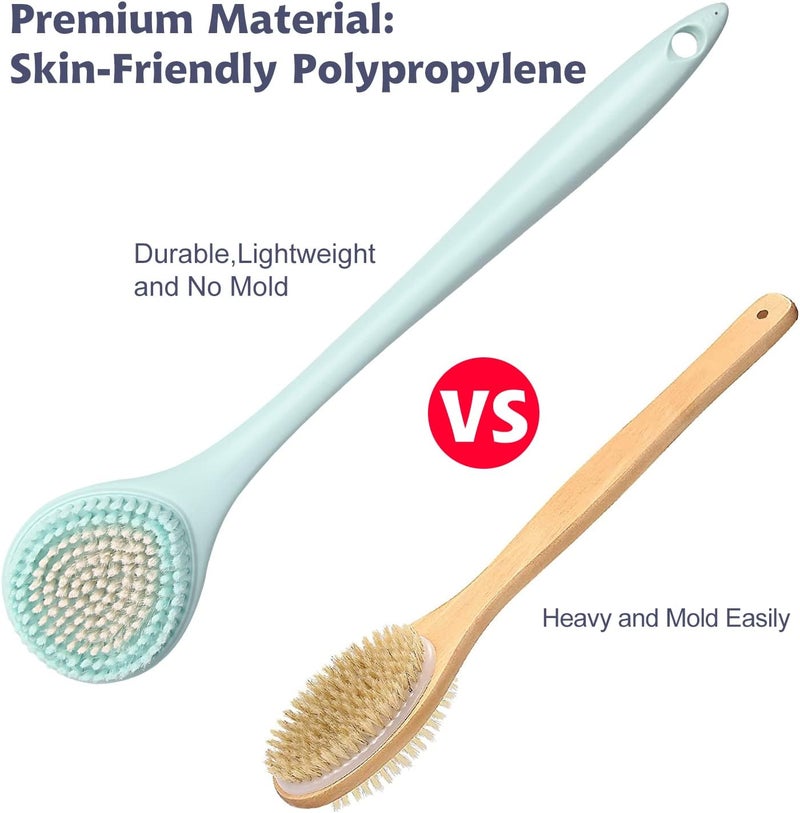 BEDELITE Back Bath Brush Long Handle for Shower of 2 - Soft Shower Brush for Men & Women,Back Brush Scrubber - 16.4" Long Skin Exfoliator for Bath Scrubber Body Brush（2 Pack, Blue & Ivory） - Image 2