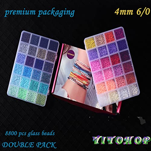 YITOHOP مجموعة خرز زجاجي YITOHOP 8800+ قطعة 4 مم 12/0 48 لون - Image 5