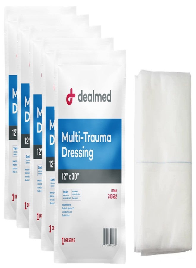 Dealmed 12" x 30" Multi-Trauma Dressing - Sterile Emergency Oversized Pad, Superior Absorbency, Protection and Padding, Wound Care Product for First Aid Kit (Pack of 5) - Image 1
