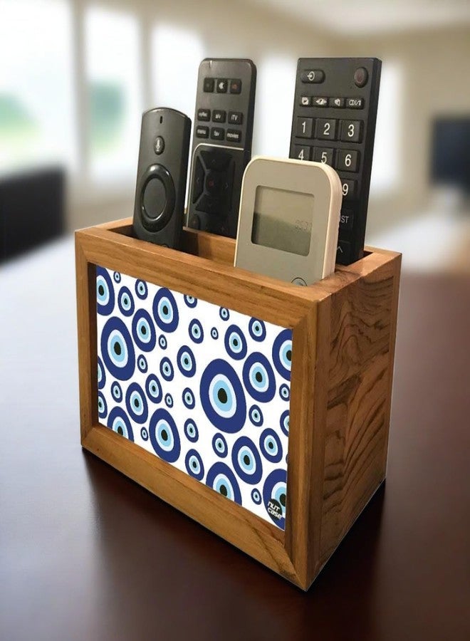 Nutcase Designer Teak Wood TV Remote Stand For Home Remote Holders Organizer Caddy for TV/AC Remotes Control -Multipurpose Desk Organiser-6�x4�x4� - EVIL EYE - Image 2