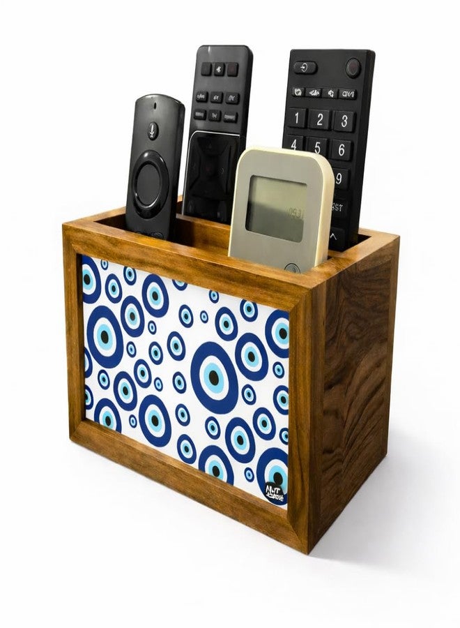 Nutcase Designer Teak Wood TV Remote Stand For Home Remote Holders Organizer Caddy for TV/AC Remotes Control -Multipurpose Desk Organiser-6�x4�x4� - EVIL EYE - Image 1
