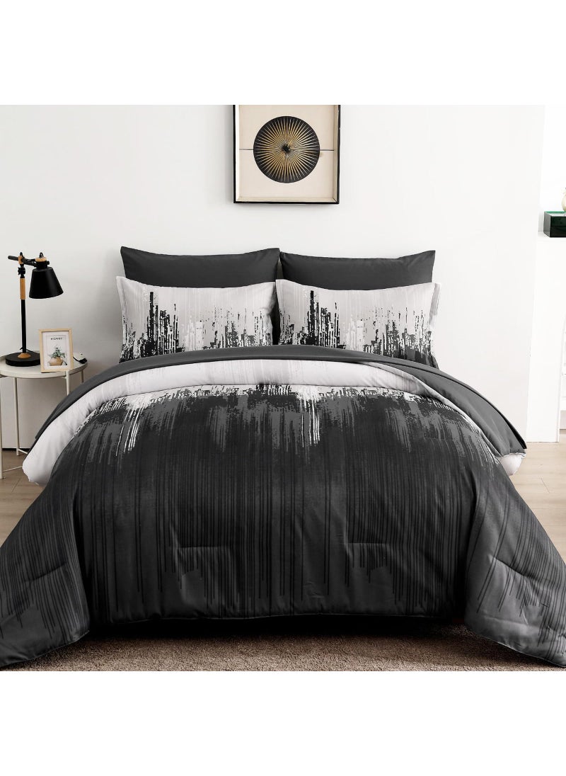 WONGS BEDDING WONGS BEDDING Comforter Set King  Black Grey 7 Pieces Bed in a Bag Colorful Abstract Art Gradient Comforter Soft Microfiber Bedding Set with Comforter Flat Sheet Fitted Sheet Pillow Shams Pillowcases  - Image 1