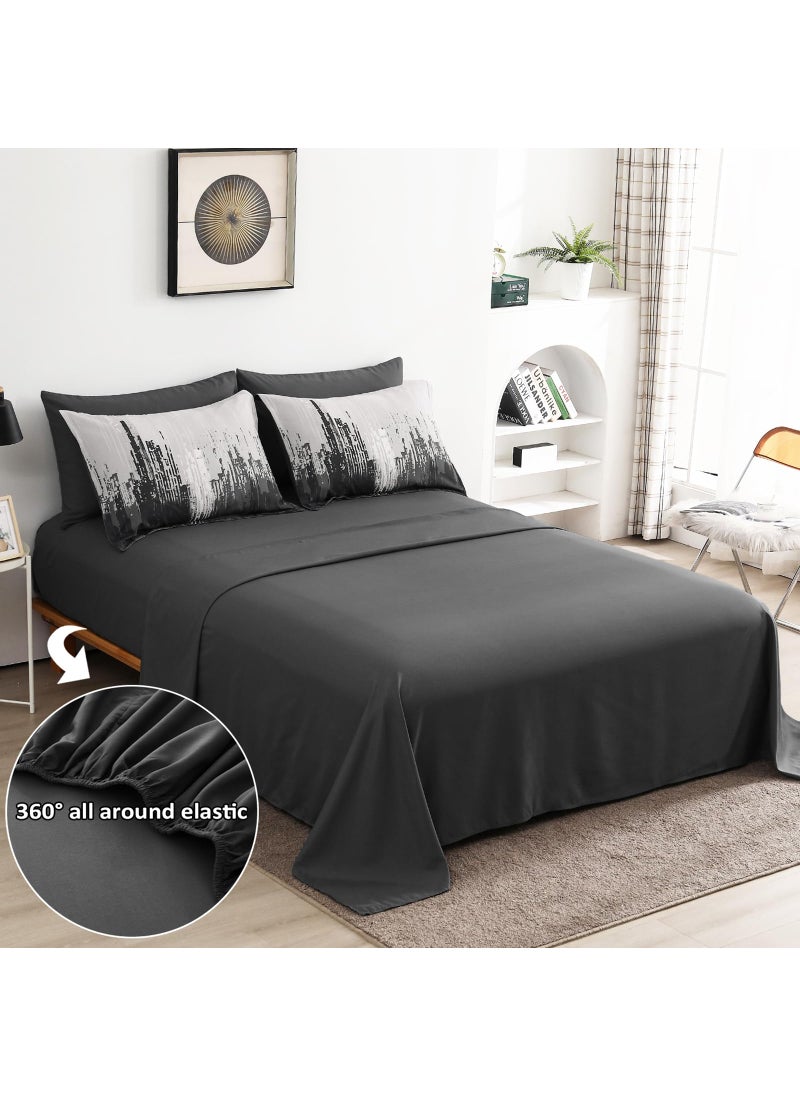 WONGS BEDDING WONGS BEDDING Comforter Set King  Black Grey 7 Pieces Bed in a Bag Colorful Abstract Art Gradient Comforter Soft Microfiber Bedding Set with Comforter Flat Sheet Fitted Sheet Pillow Shams Pillowcases  - Image 5