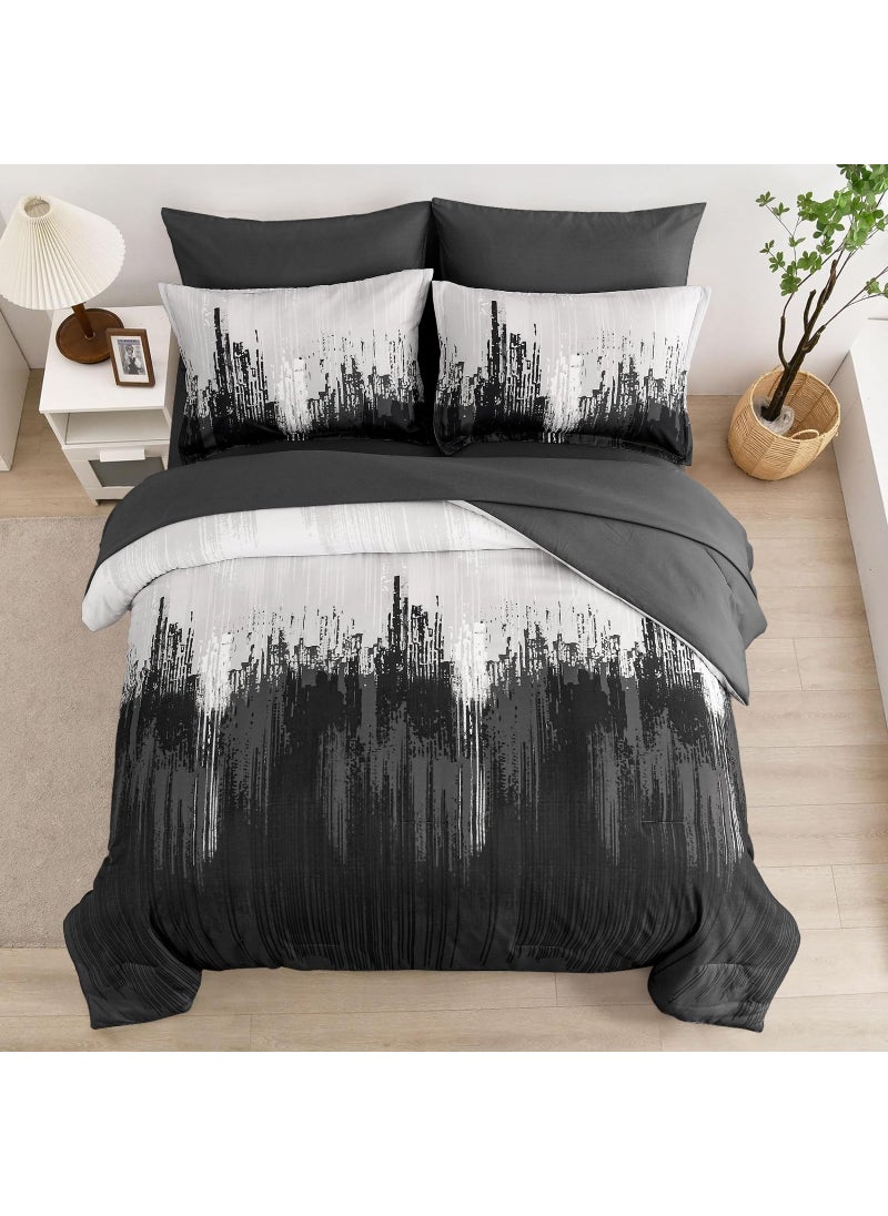 WONGS BEDDING WONGS BEDDING Comforter Set King  Black Grey 7 Pieces Bed in a Bag Colorful Abstract Art Gradient Comforter Soft Microfiber Bedding Set with Comforter Flat Sheet Fitted Sheet Pillow Shams Pillowcases  - Image 3
