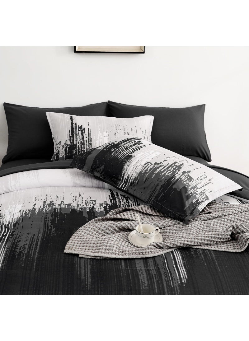 WONGS BEDDING WONGS BEDDING Comforter Set King  Black Grey 7 Pieces Bed in a Bag Colorful Abstract Art Gradient Comforter Soft Microfiber Bedding Set with Comforter Flat Sheet Fitted Sheet Pillow Shams Pillowcases  - Image 4