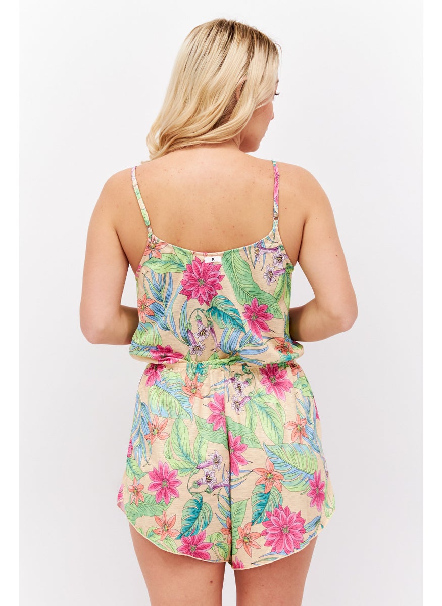 Hurley Women Floral Printed Sleeveless Playsuit, Green Combo  - Image 4