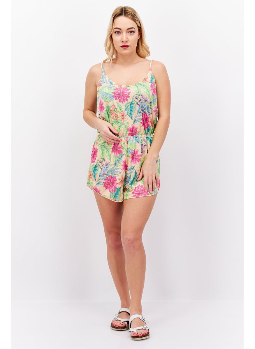 Hurley Women Floral Printed Sleeveless Playsuit, Green Combo  - Image 3