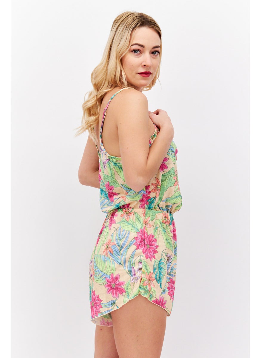 Hurley Women Floral Printed Sleeveless Playsuit, Green Combo  - Image 2