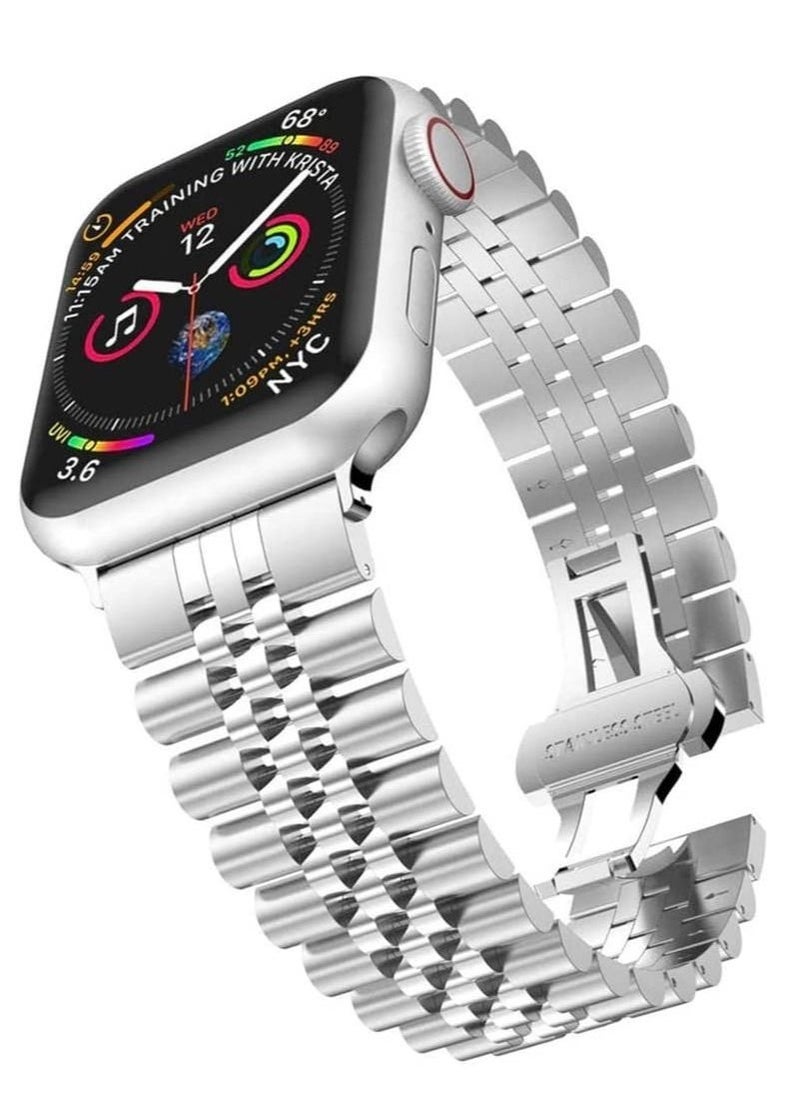 Replacement Band Compatible with Apple Watch Ultra 49mm 45mm / 44mm / 42mm, Stainless Steel Solid Strap Metal Bracelet for Apple Watch Series 8 7 6 5 4 3 2 SE (Silver) - Image 1