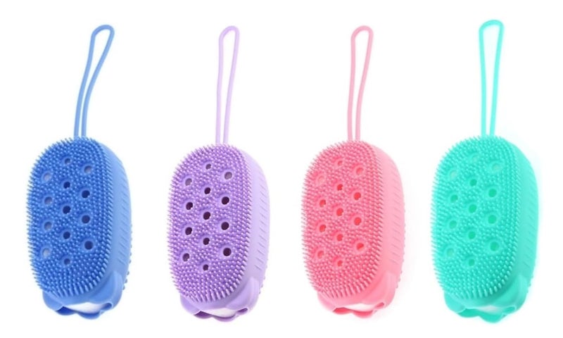 Sugalsu Silicone Bath Body Brush Silicone bath body brush exfoliatingSilicone Bath Body BrushEasy to Clean Washer Exfoliating More Hygienic Randim Colour Pack of 4 - Image 1