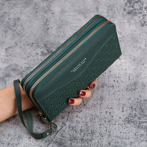 New Womens Wallet Zippered Multilayer Large Capacity Green