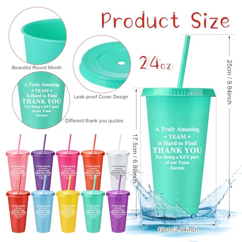 Skylety 30 Pcs End of The Year Graduation Appreciation Gift Bulk 24 oz Plastic Tumbler Cup with Lids Straws Thank You Cup Bulk for Nurse Volunteer Coworker Cna Week GiftsGratefulAssorted Colors - Image 3