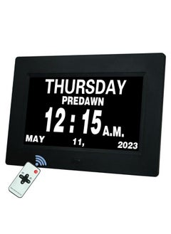 Digital Calendar Dementia Day Clock 7 Inch Large Screen Display With 5 Alarm Options Am & Pm Display For Impaired Vision People Age Seniors For Desk Wall Mounted With Remote Control