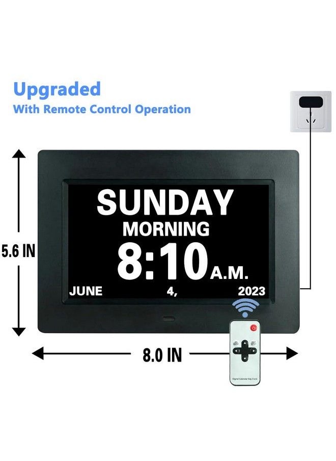 Jall - Digital Calendar Dementia Day Clock 7 Inch Large Screen Display With 5 Alarm Options Am & Pm Display For Impaired Vision People Age Seniors For Desk Wall Mounted With Remote Control - Image 1