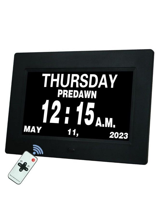Jall - Digital Calendar Dementia Day Clock 7 Inch Large Screen Display With 5 Alarm Options Am & Pm Display For Impaired Vision People Age Seniors For Desk Wall Mounted With Remote Control - Image 1