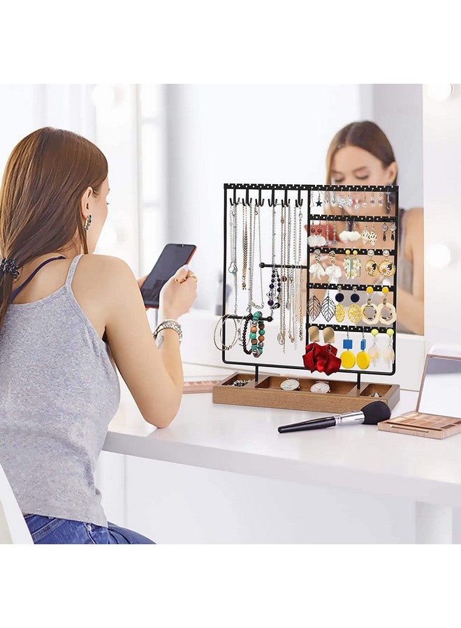 ROLLYWARE ROLLYWARE Earring Holder,5-Tier Ear Stud Holder with Wooden Tray,Jewelry Organizer Holder for Earrings Necklaces Bracelets Watches and Rings,Earring Display Stand with 132 Holes,Black (Black, 1)  - Image 5