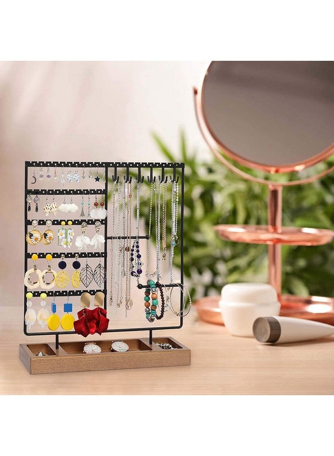 ROLLYWARE ROLLYWARE Earring Holder,5-Tier Ear Stud Holder with Wooden Tray,Jewelry Organizer Holder for Earrings Necklaces Bracelets Watches and Rings,Earring Display Stand with 132 Holes,Black (Black, 1)  - Image 2