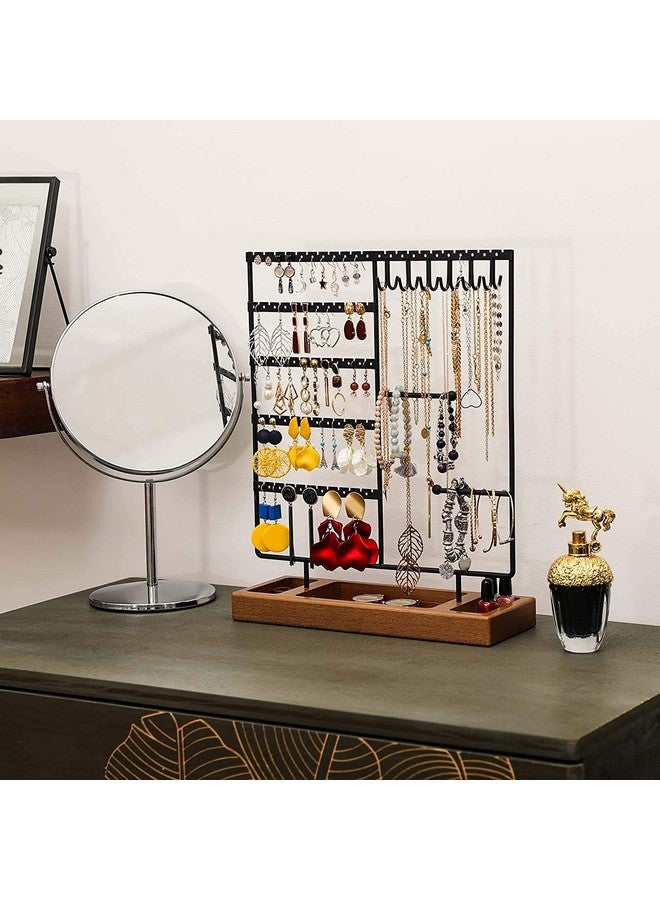 ROLLYWARE ROLLYWARE Earring Holder,5-Tier Ear Stud Holder with Wooden Tray,Jewelry Organizer Holder for Earrings Necklaces Bracelets Watches and Rings,Earring Display Stand with 132 Holes,Black (Black, 1)  - Image 4