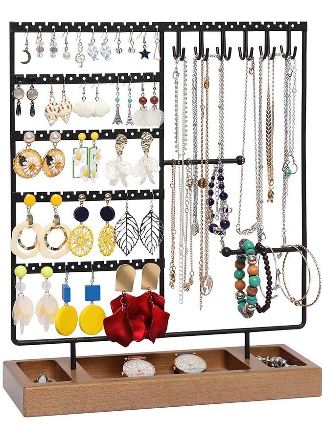 ROLLYWARE ROLLYWARE Earring Holder,5-Tier Ear Stud Holder with Wooden Tray,Jewelry Organizer Holder for Earrings Necklaces Bracelets Watches and Rings,Earring Display Stand with 132 Holes,Black (Black, 1)  - Image 1