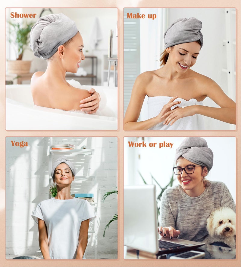 POPCHOSE Microfiber Hair Towel Wrap, 3 Pack Fast Drying Hair Turban, Stocking Stuffers for Women, Soft Ultra Absorbent, No Frizz Hair Wrap Towels for Women Wet Hair, Curly, Longer, Thicker Hair - Image 4