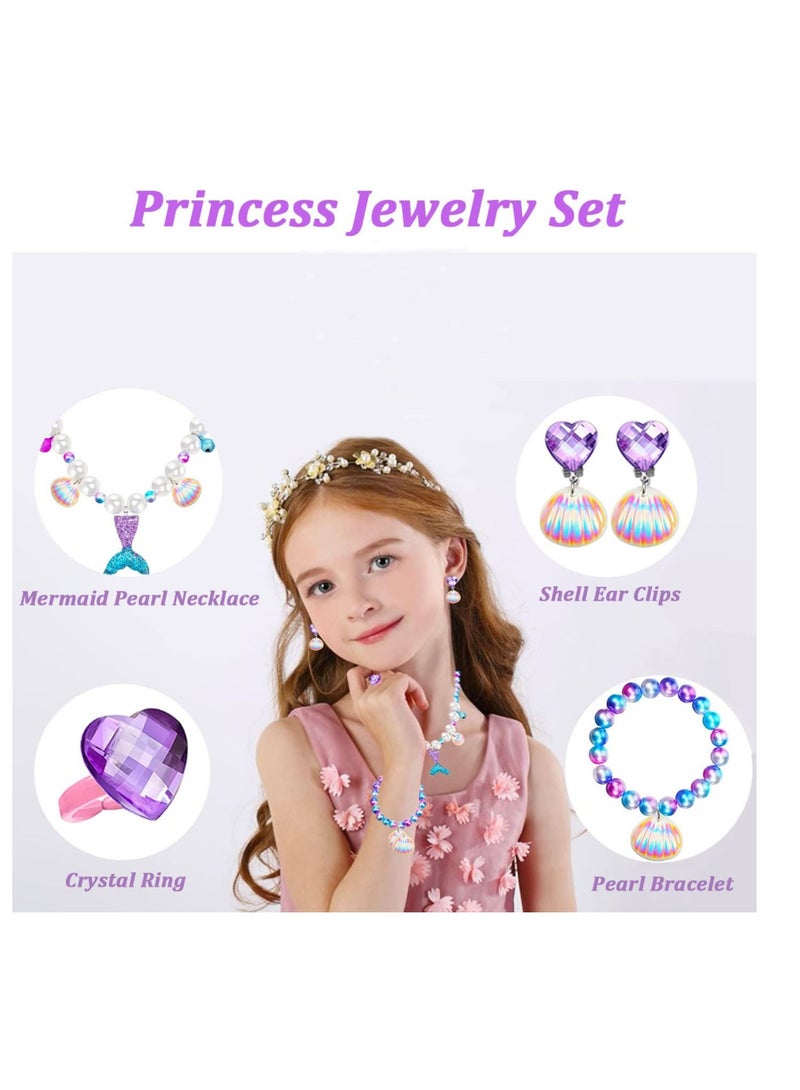 NIBEMINENT Mermaid Jewelry Crown Necklace Bracelet Earrings Ring Birthday Gift for Kids Girls Party Decorations 6 Sets  - Image 3