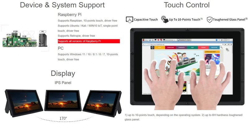 Waveshare شاشة LCD HDMI بحجم 10.1 بوصة من ويفشير مع غلاف شاشة تعمل باللمس IPS بدقة 1280x800 تدعم Raspberry Pi 3 B 2 B B A Banana Pi Pro BeagleBone Black تدعم أنظمة متعددة - Image 4