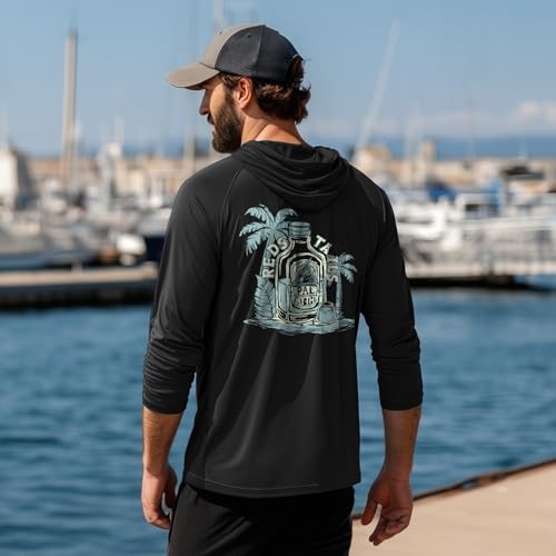 Palmyth Fishing Hoodie for Men Long Sleeve Sun Protection UV UPF 50 Shirts Black Redfish Tail XL - Image 3