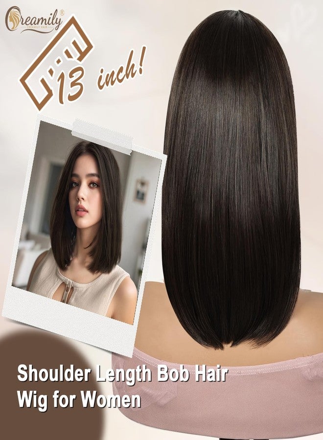 Creamily Bob Wig for Women Full Head, Ladies Wigs Natural Hair,Straight Shoulder Length Hair Wig for Blad Women for Daily Use (13inch, Natural Brown) - Image 4