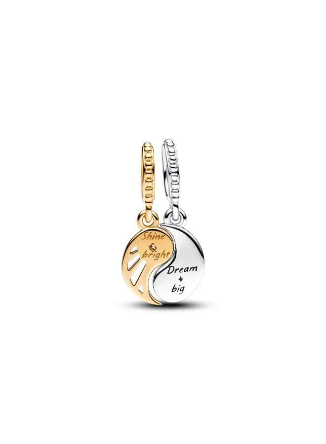 PANDORA Two-tone Splittable Sun &amp; Moon Dangle Charm