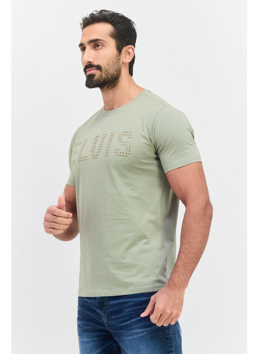 ELVIS Men Crew Neck Short Sleeves Brand Logo T-Shirt, Olive  - Image 2