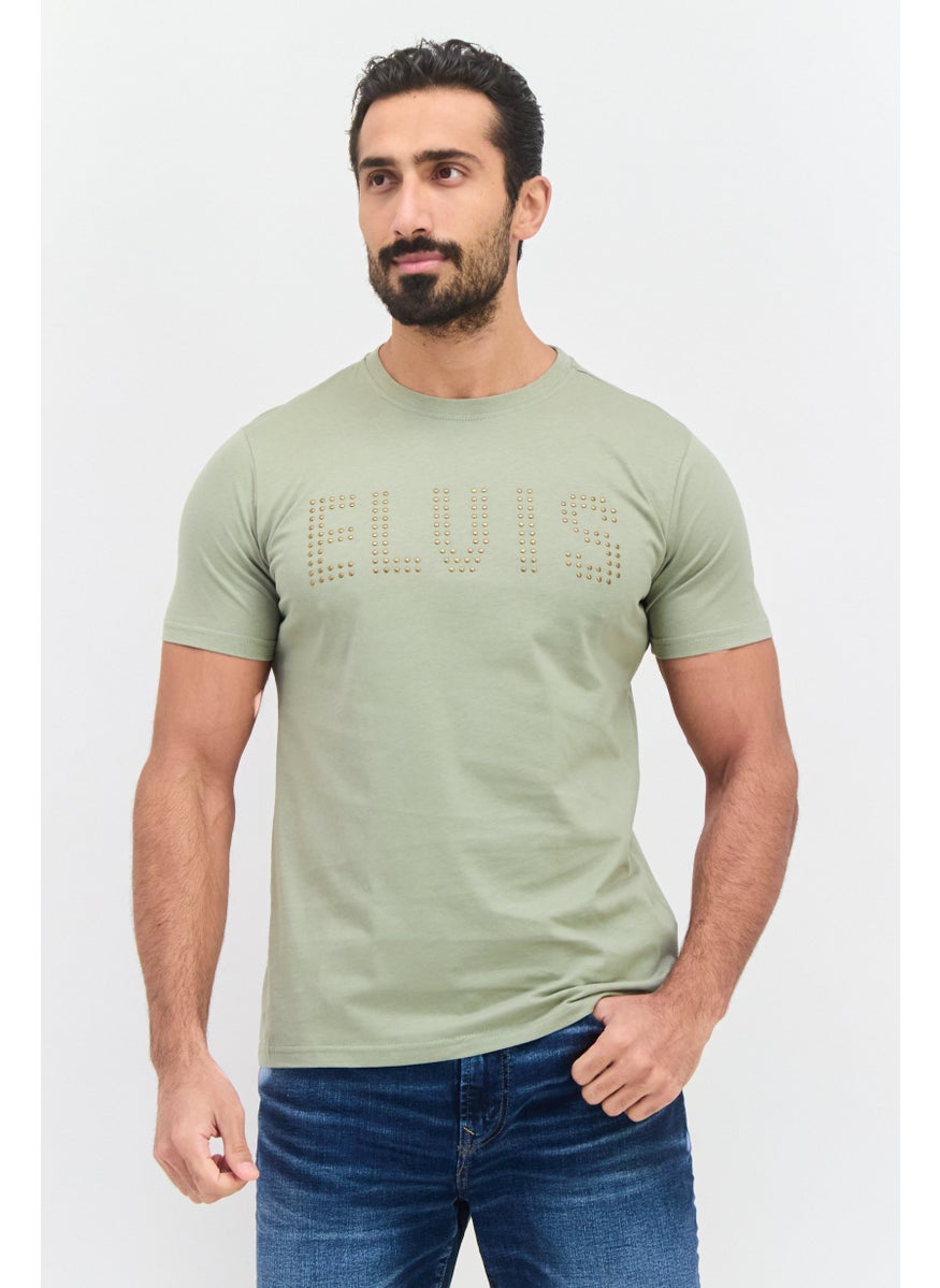 ELVIS Men Crew Neck Short Sleeves Brand Logo T-Shirt, Olive  - Image 1