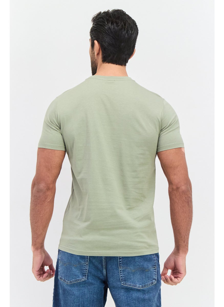 ELVIS Men Crew Neck Short Sleeves Brand Logo T-Shirt, Olive  - Image 3