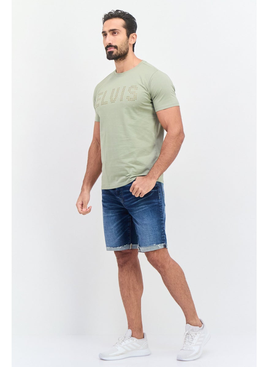 ELVIS Men Crew Neck Short Sleeves Brand Logo T-Shirt, Olive  - Image 4
