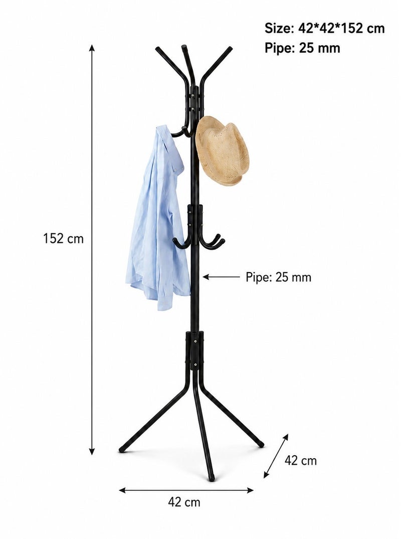 O2. Standing Metal Coat Rack, Black Freestanding Clothes and Hat Hanger with Multiple Hooks for Jackets, Bags, Scarves and Accessories, Space-Saving Floor Stand for Home or Office, 152 cm - Image 3