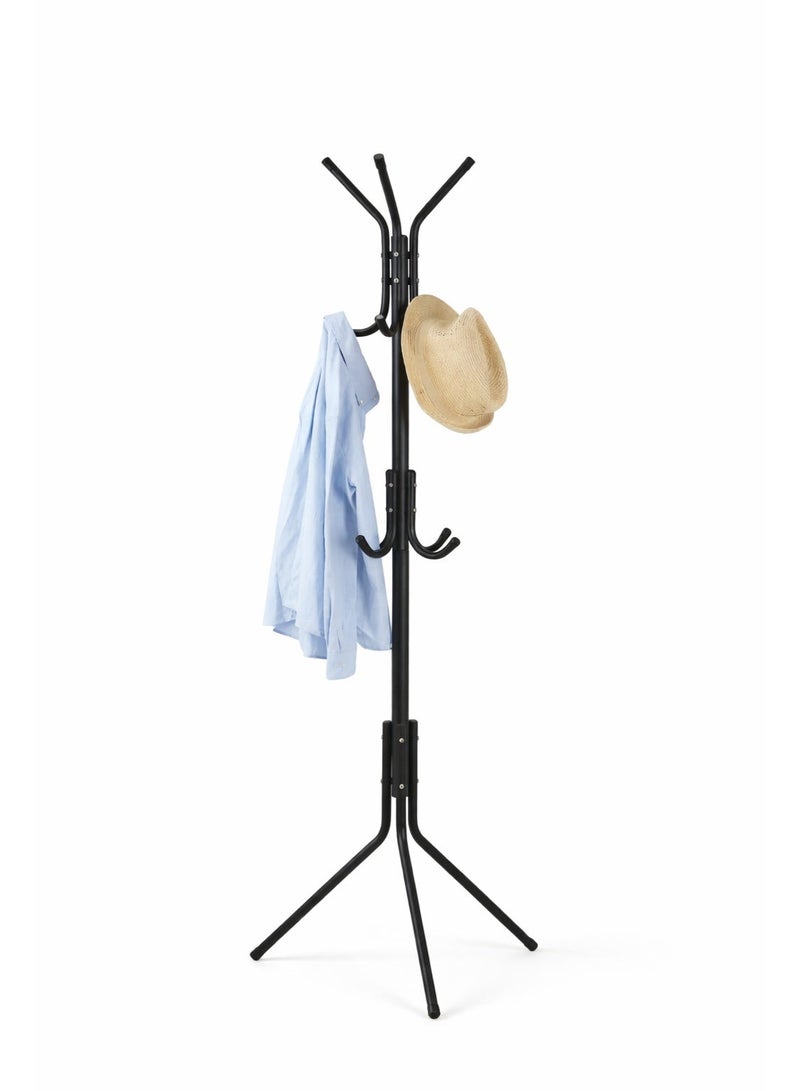 O2. Standing Metal Coat Rack, Black Freestanding Clothes and Hat Hanger with Multiple Hooks for Jackets, Bags, Scarves and Accessories, Space-Saving Floor Stand for Home or Office, 152 cm - Image 2