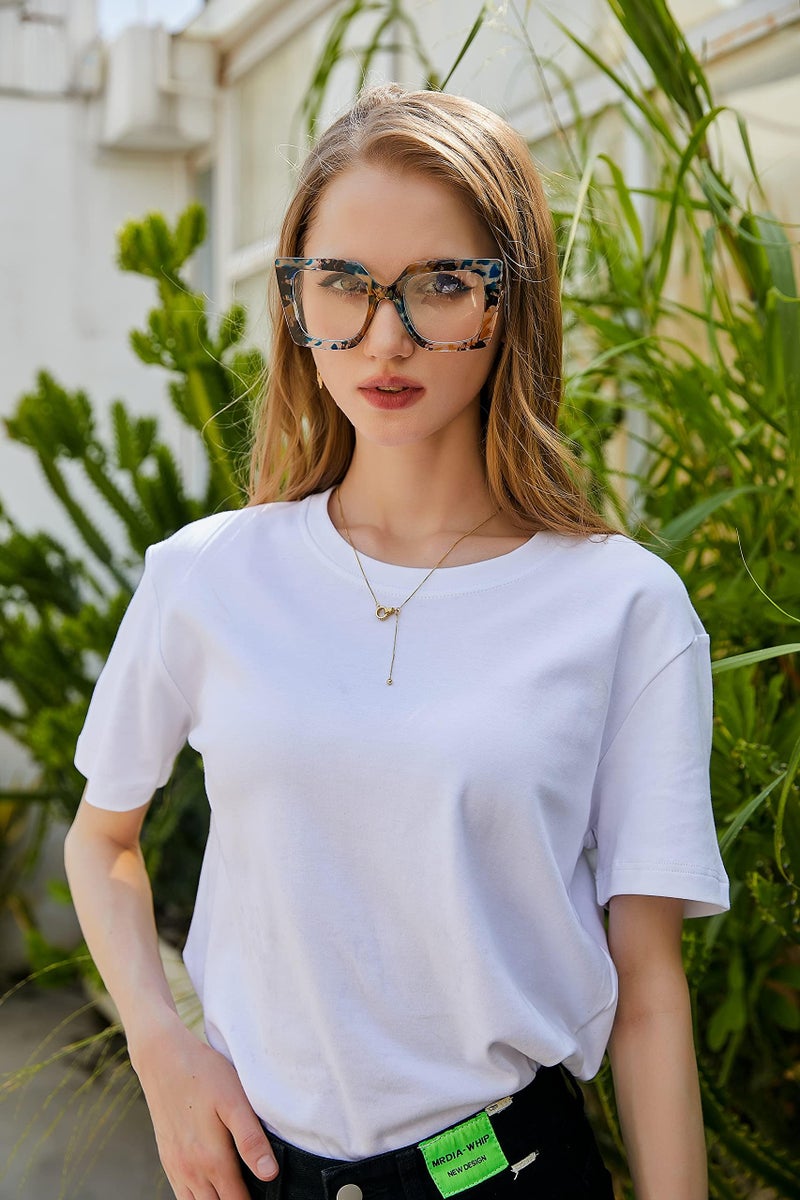 Karsaer Oversized Square Blue Light Blocking Glasses Eye Strain Glare Pearl Inlay Arm Cat Eye Fashion Eyewear E1054 - Image 5