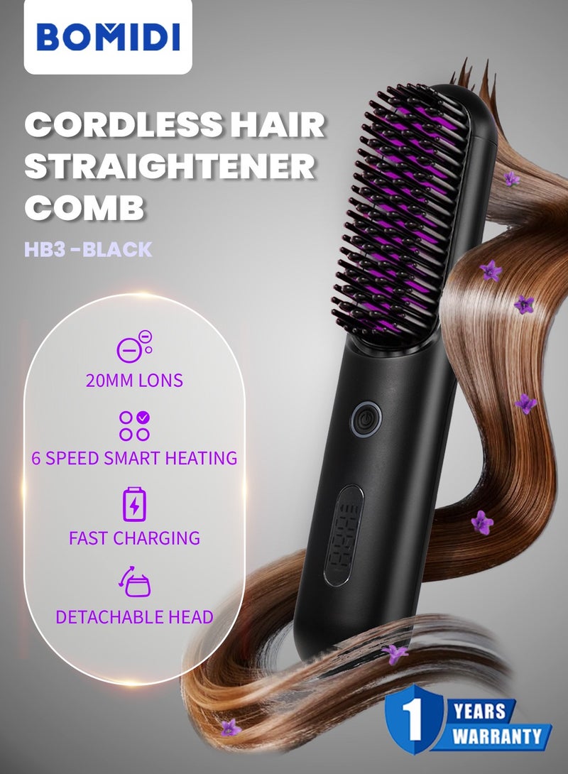 BOMIDI Cordless Hair Straightener Comb Detachable for Easy Clean, 200M Ions, 6 Speed Smart Temp, Dual Charging, Ideal for On - the - Go Styling - Black  - Image 3