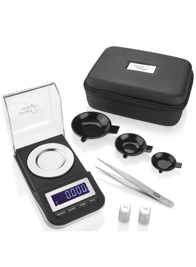 Smart Weigh 50g x 0.001 Grams, Premium High Precision Digital Milligram Scale, Includes Tweezers, Calibration Weights,Three Weighing Pans and Case - Image 1