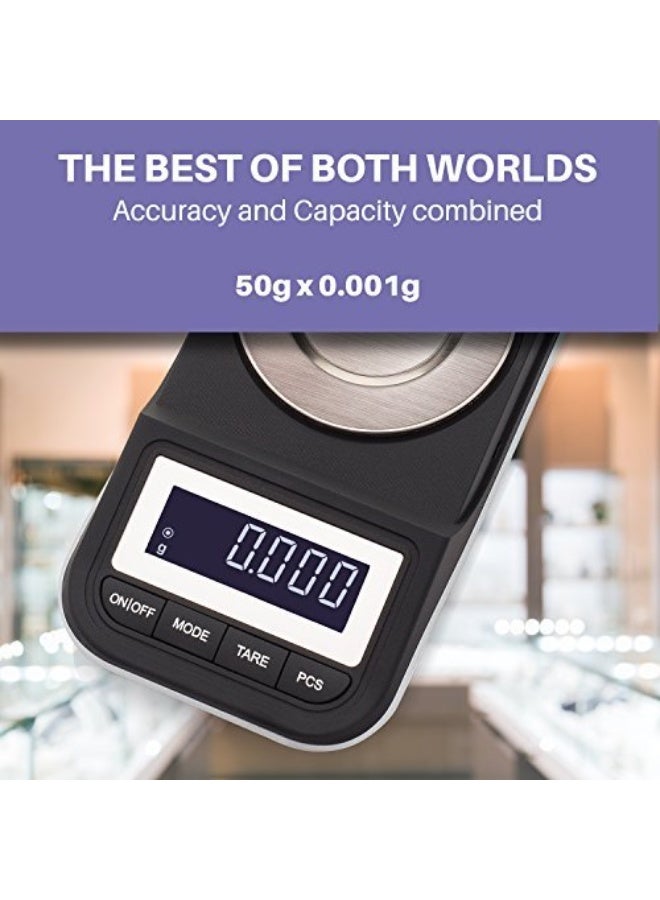 Smart Weigh 50g x 0.001 Grams, Premium High Precision Digital Milligram Scale, Includes Tweezers, Calibration Weights,Three Weighing Pans and Case - Image 5