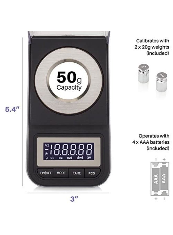 Smart Weigh 50g x 0.001 Grams, Premium High Precision Digital Milligram Scale, Includes Tweezers, Calibration Weights,Three Weighing Pans and Case - Image 2