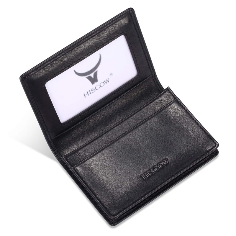 HISCOW Leather Business Card Case Holder for Men & Women, Italian Calfskin (Black) - Image 1