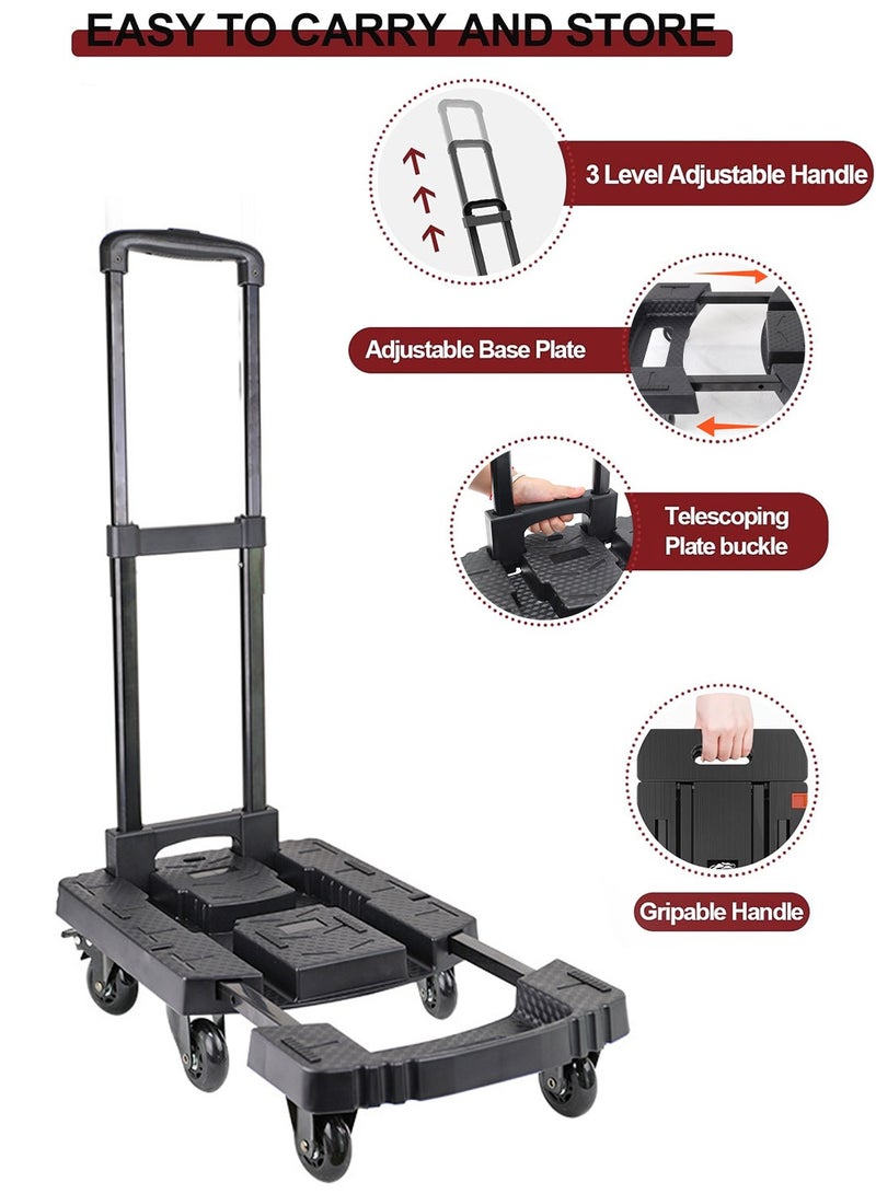 كيدل عربة يدوية قابلة للطي، عربة متينة بوزن 400 رطل، عربة أمتعة محمولة بست عجلات قابلة للطي للتنقل والسفر والتسوق والاستخدام المنزلي والمكتبي، لون أسود - Image 5