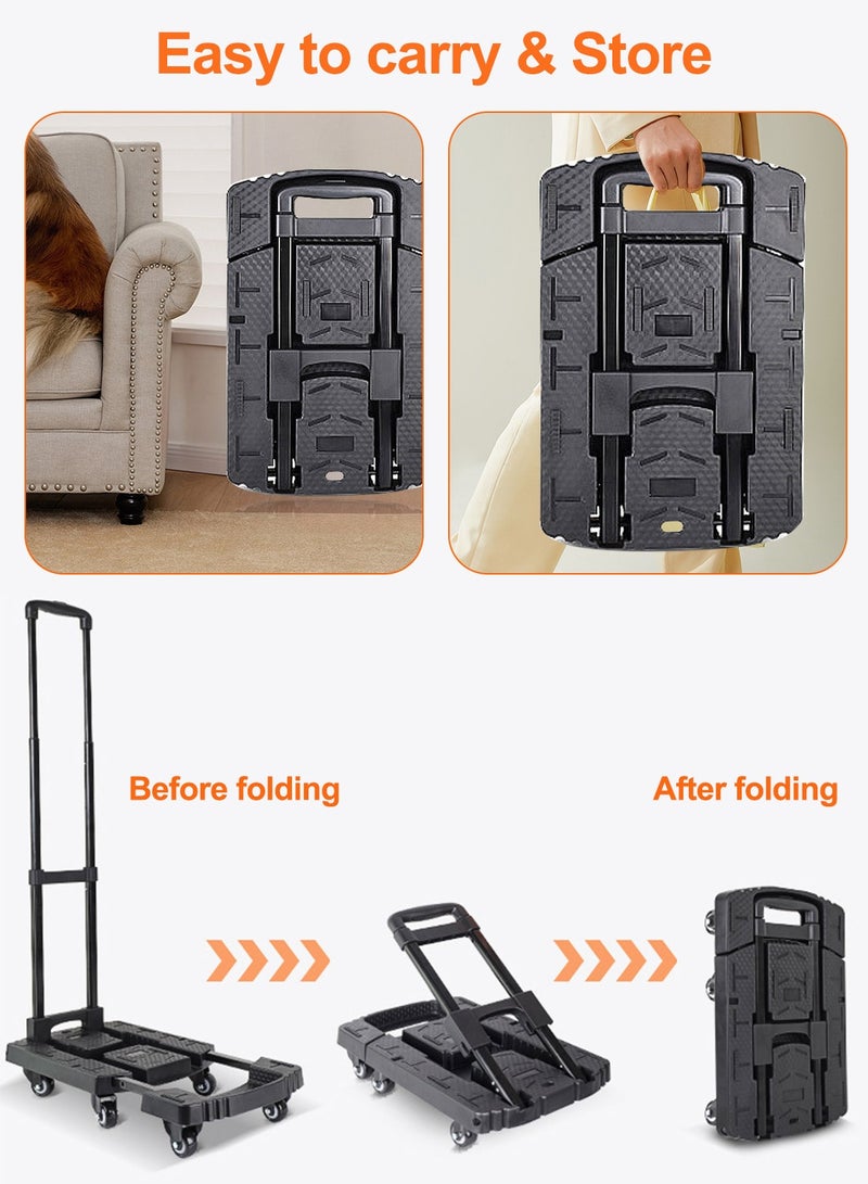 كيدل عربة يدوية قابلة للطي، عربة متينة بوزن 400 رطل، عربة أمتعة محمولة بست عجلات قابلة للطي للتنقل والسفر والتسوق والاستخدام المنزلي والمكتبي، لون أسود - Image 4