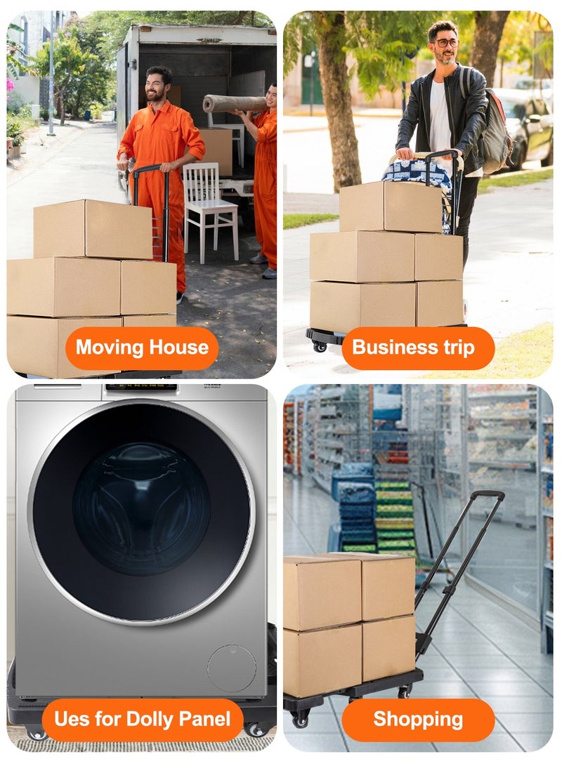 كيدل عربة يدوية قابلة للطي، عربة متينة بوزن 400 رطل، عربة أمتعة محمولة بست عجلات قابلة للطي للتنقل والسفر والتسوق والاستخدام المنزلي والمكتبي، لون أسود - Image 2