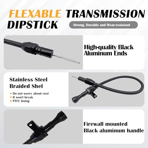 HAHAHA 700R4 4L60E 4L80E Trans Flexable Stainless Braided Hose Dipstick Compatible with GM,Chevy Black - Image 5